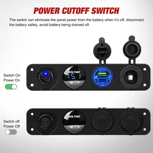 Vista 2 de Nilight - Panel de enchufe de carga 4 en 1, con interruptores basculantes de palanca de encendido y apagado, tipo C de PD y QC 3.0, salida de Tipo C