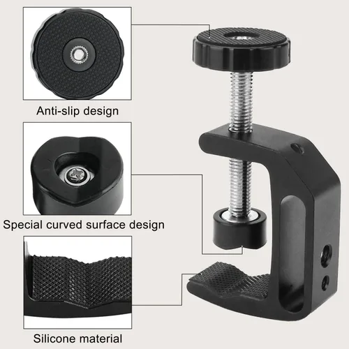 Vista 6 de abrazadera en forma de C universal con rosca de 1/4 y 3/8 para soporte de montaje en escritorio, monitor LCD, flash, carros, bancos, mesas