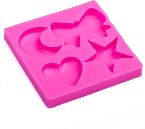 Vista 9 de Molde de silicona para chocolate, dulces y pasteles, forma de corazón, luna, estrella, lazo, grado alimenticio, reutilizable, resistente a altas