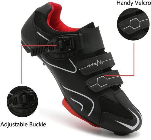 Vista 4 de Zapatos de ciclismo para hombre y mujer, compatibles con pedales de bicicleta de interior Peloton, zapatos de bicicleta de carretera preinstalados
