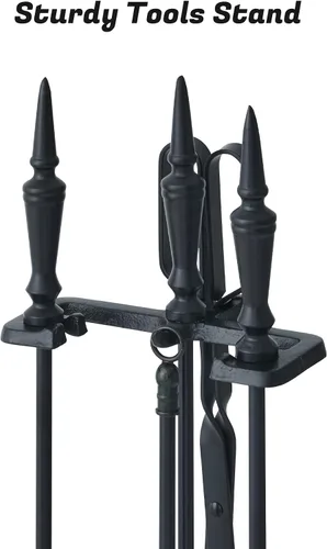 Vista 6 de Lichamp Juego de Herramientas Góticas para Chimenea, 5 Piezas para Interiores y Exteriores, Juego Resistente de Atizadores para Chimenea con Mango