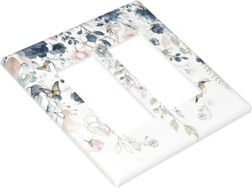 Vista 92 de Decorative Outlet Covers Blue Background White Cat Daisy Floral 2-Gang 1-Gang Wall Plate Single Toggle/Rocker Farmhouse Style Light Switch Covers