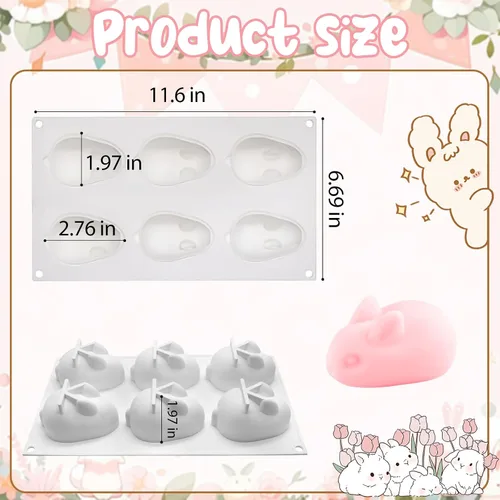 Vista 7 de MEMOVAN Molde de silicona 3D de conejo de Pascua con 6 cavidades, molde de silicona para conejo, conejo de Pascua, molde de chocolate para hornear