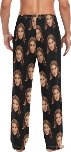 Vista 2 de Pantalones de pijama personalizados con estampado de cara con foto para hombre, pantalones de pijama casuales personalizados, regalos de vacaciones