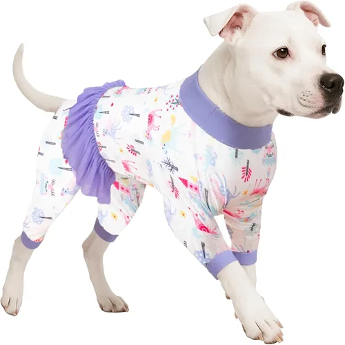 Vista 17 de LovinPet Pijamas Grandes para Perros – Camisa de unicornio para perro, mameluco de recuperación poscirugía, sirenas y unicornios estampado Azul