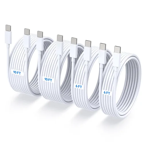Vista 11 de Paquete de 4 cables de carga rápida USB C a USB C de 60 W (6 pies, 6 pies, 10 pies, 10 pies) Type C to C Charger Cord Compatible with iPhone 17