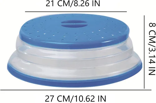 Vista 2 de Cubierta plegable para salpicaduras de microondas de 10.5 pulgadas, apta para lavavajillas, cubierta de placa de microondas con ventilación de azul