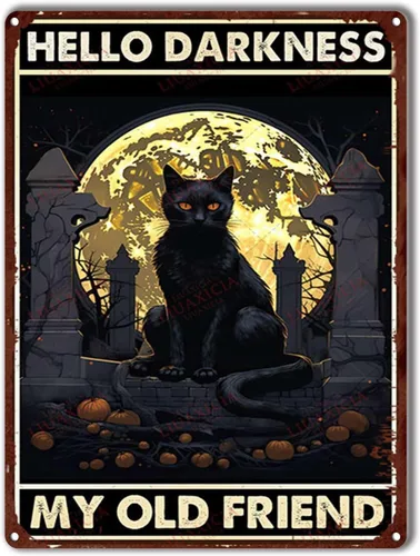 Vista 14 de Letrero de lata retro con diseño de gato negro, regalo de mamá de gato, decoración de gato negro de Halloween, regalo para amantes de los gatos