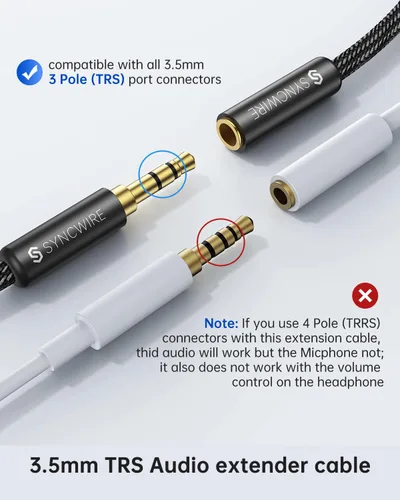 Vista 5 de Syncwire - Cable de extensión para auriculares - 6 pies [Sonido Hi-Fi][Conector chapado en oro][TRS] Cordón de extensión de audio macho a hembra
