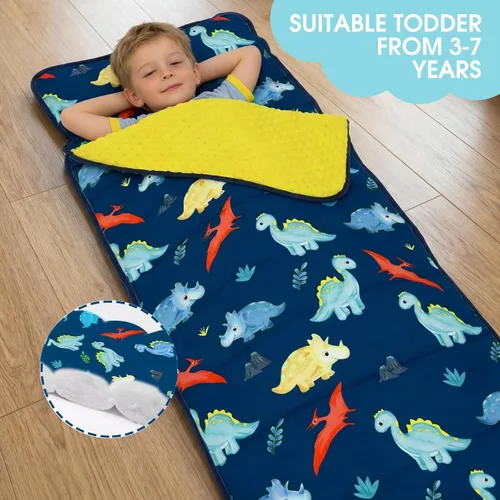 Vista 4 de ACRABROS Tapete para siesta para niños pequeños con almohada y manta, grandes alfombrillas enrolladas para siestas, bolsas de dormir para niños