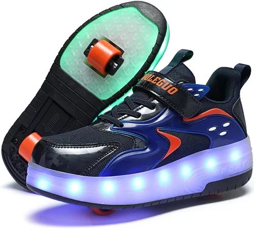 Vista 2 de CEIEOE Zapatos con ruedas para niños 4 ruedas mejoradas, modelo 16 LED, recargable, colorido, para niñas, niños, tenis retráctiles, zapatos