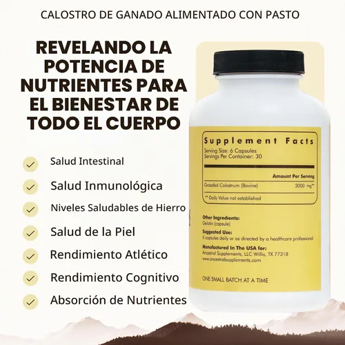 Vista 2 de Ancestral Supplements Suplemento de calostro de carne alimentada con hierba, 3000 mg, 180