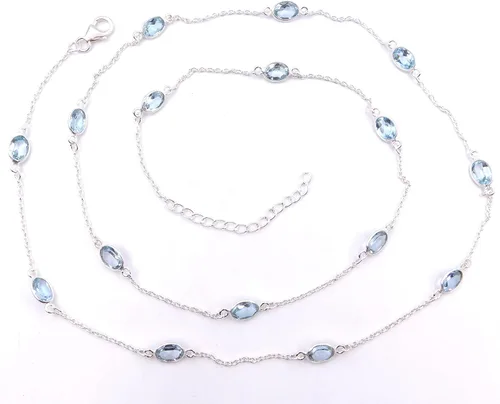 Vista 2 de Collar de bisel hecho a mano de plata esterlina 925 con piedra preciosa natural del topacio azul, Gema, Topacio