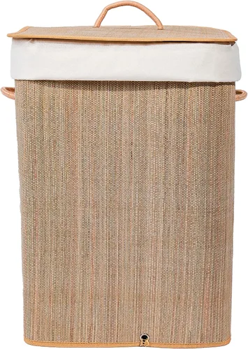 Vista 8 de Cesto rectangular de bambú plegable impermeable con tapa y asas para organizador, ropa, juguetes duraderos contenedor de lavado para fácil transporte