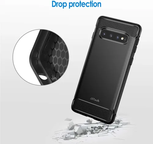 Vista 5 de JETech Funda delgada para Samsung Galaxy S10, funda delgada con absorción de golpes y diseño de fibra de carbono (negro)