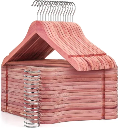 Vista 9 de TOPIA HANGER Perchas de madera de cedro rojo americano, perchas para ropa para armario, perchero de madera con muescas de corte suave, gancho