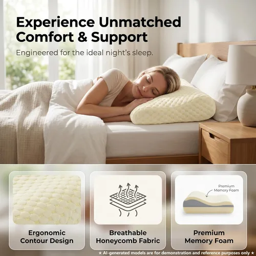 Vista 9 de Almohada cervical de espuma viscoelástica para aliviar el dolor de cuello, diseño de contorno ergonómico con funda de punto de seda de hielo lavable