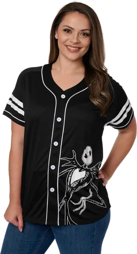 Vista 4 de Disney Mickey Mouse Stitch Jack Skellington - Camiseta para mujer, con botones frontales, talla grande