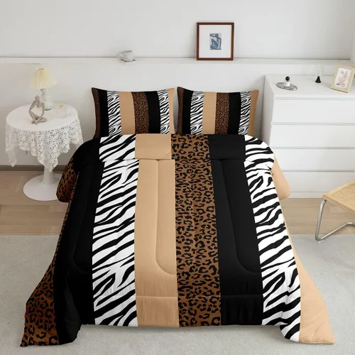 Vista 35 de Juego de edredón con estampado de leopardo para niños, tamaño individual, juego de ropa de cama de moda de piel de guepardo abstracto, decoración