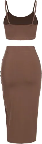 Vista 3 de ZAFUL Falda de 2 piezas para mujer con camiseta sin mangas, falda torcida de alta luz, vestido ajustado para fiesta, club, salida nocturna, cóctel