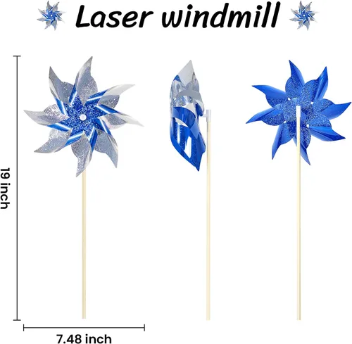 Vista 5 de HOOSUN Paquete de 10 molinillos reflectantes para patio y jardín, molinos de viento para exteriores, molinos de viento brillantes para decoración