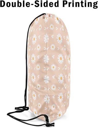 Vista 4 de Castle Fairy 70s Groovy Daisy Bolsa con cordón de 13"x16", naranja blanco