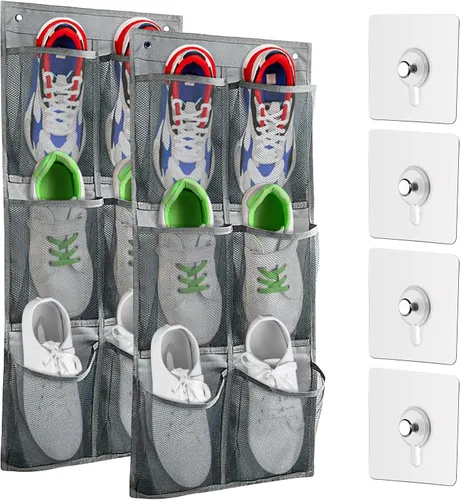 Vista 6 de Zapatero para armario, organizador de zapatos colgante de puerta estrecha con grandes bolsillos profundos, almacenamiento de zapatos en cámper