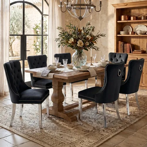 Vista 122 de SoarFlash Juego de 2 sillas de comedor de terciopelo, silla lateral de respaldo alto, silla lateral moderna tapizada de alta gama con botones Beige