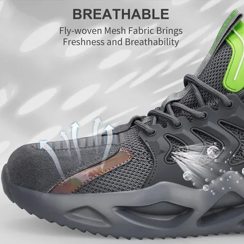 Vista 5 de KGJIANDA Steel Toe Shoes for Men Safety Industrial Boots Shoes Lightweight and Durable High Top Sneakers Breathable Construction Socks Shoes for