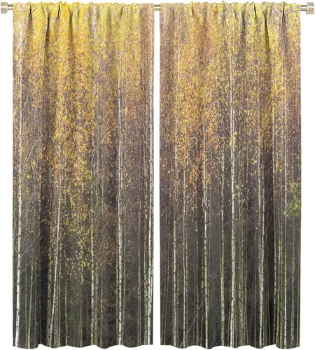Vista 15 de Cortinas de abedul para sala de estar, niebla matutina en otoño, decoración del hogar, 42 x 45 pulgadas de largo