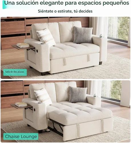 Vista 3 de LINSY HOME Modular Sectional Sofa Bed, Chenille Pull Out Couch 2 Seat Beige