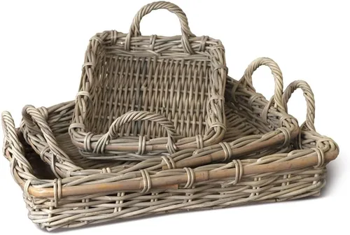 Vista 8 de Napa Home & Garden Normandy - Juego de 2 cestas redondas bajas, extra grandes, color gris
