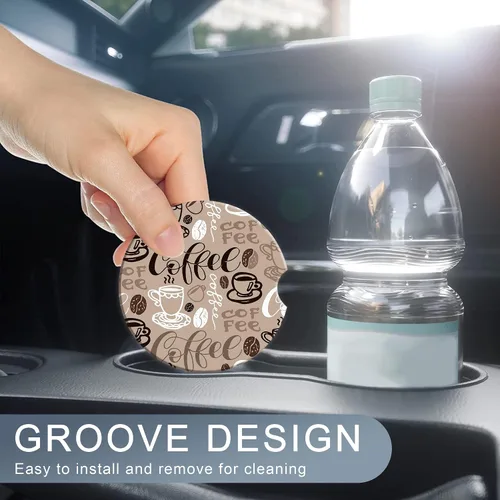 Vista 7 de TUBAMQ Posavasos de automóvil para portavasos de automóvil, paquete de 2 posavasos de cerámica absorbente de café, lindo soporte para tazas