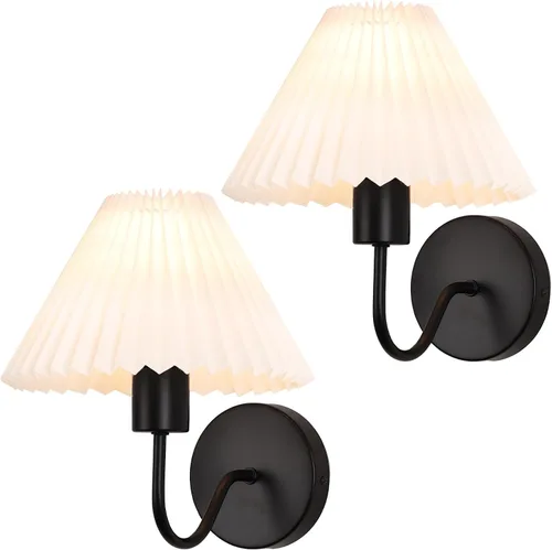 Vista 11 de Juego de 2 apliques de pared de latón cepillado con pantalla plisada blanca, lámpara de pared dorada de cuello de cisne para interiores, tocador