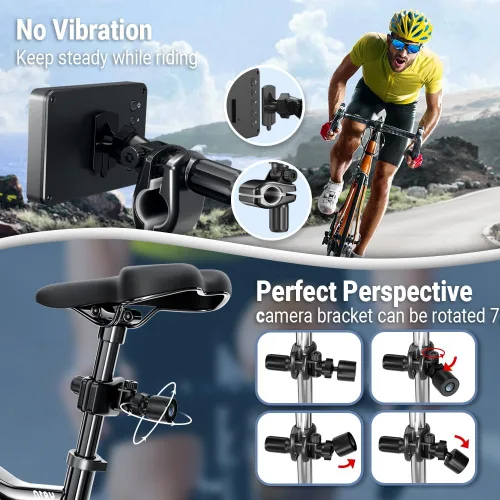 Vista 6 de FEISIKE Espejo para manubrio de bicicleta, cámara retrovisora con función de visión nocturna HD de 4.3 pulgadas, visión de ángulo amplio de 145°