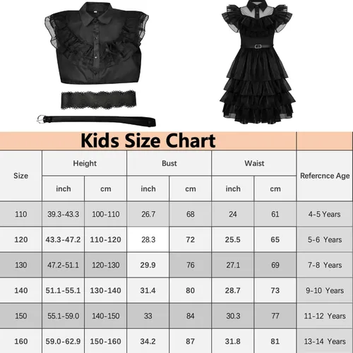 Vista 6 de Bainaer Wednesday Addams - Vestido de fiesta gótica Wednesday Addams, Wensday, Halloween, cosplay, para niñas y niños