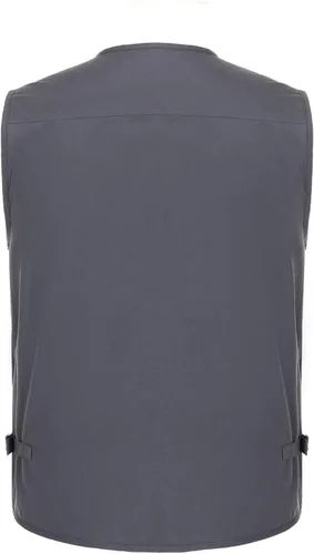Vista 5 de Hbufnha Chaleco de viaje casual Safari para hombre, 16 bolsillos, chaleco de trabajo al aire libre, chaqueta sin mangas, chaqueta de pesca