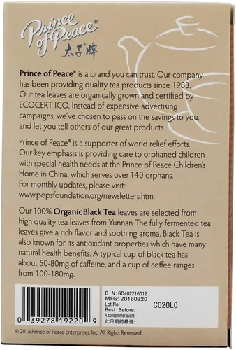 Vista 3 de PRINCE OF PEACE Bolsa de té negro orgánico 20, 0.02 libras