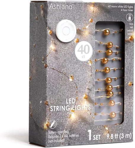 Vista 7 de Ashland Cadena de luces LED de perlas de oro blanco cálido de 40 quilates