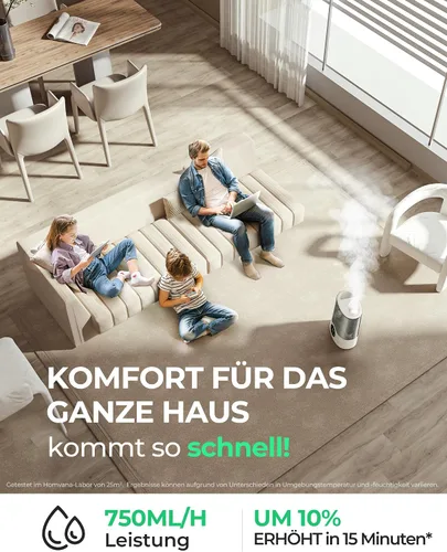 Vista 9 de Homvana Humidificador para habitación grande, 7 L (807 pies ²), niebla inteligente cálida y fría, humidificadores de llenado superior
