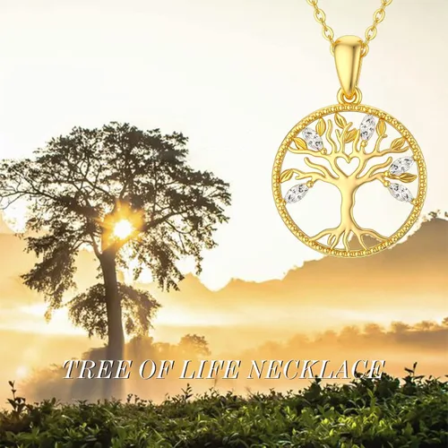 Vista 3 de YDD 14k Solid Gold Tree of Life Necklace for Women Family Tree Pendant Necklaces for Women Love Heart Tree of Life Jewelry for Women 16"-18
