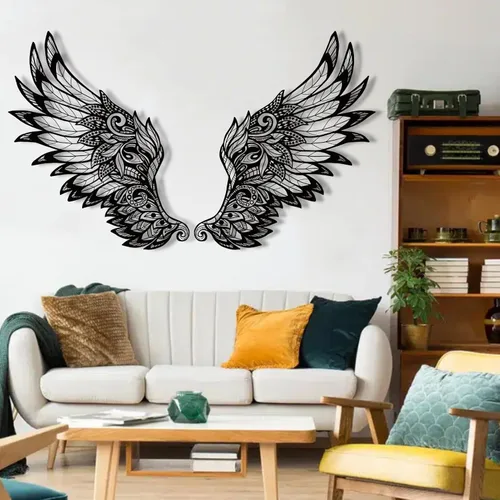 Vista 8 de Decoración de pared de alas de ángel de metal, decoración de pared de alas de ángel grandes, ángel de la guarda, escultura de pared de ángel, alas