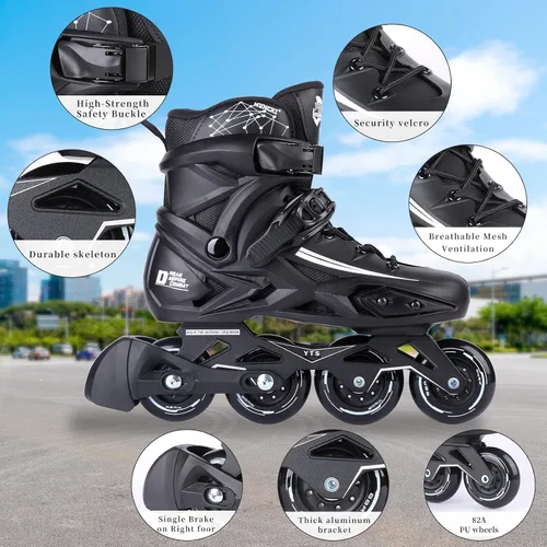 Vista 4 de Patines en línea de fitness, 4 ruedas para exteriores, patines de carreras de velocidad para hombres, mujeres y adultos