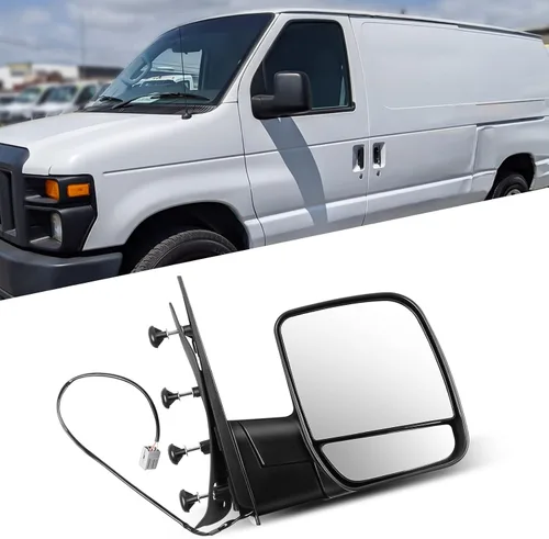 Vista 45 de Conjunto de espejo lateral del conductor o del pasajero para Ford F150 F250 F350 plegable manual, sin calefacción, color negro liso, paquete de 1