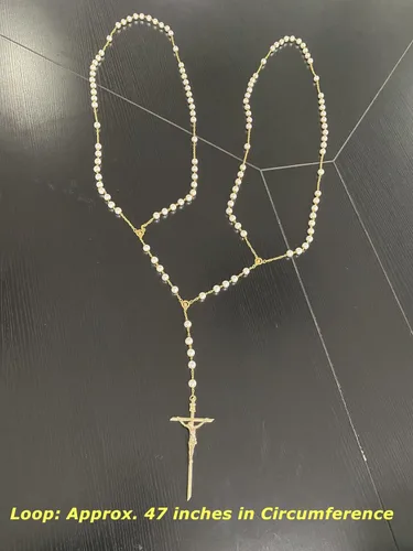 Vista 3 de Lazo de boda con perlas, Lazo de Boda Rosario para matrimonio, Rosario de gran tamaño con crucifijo, cordón tradicional de unidad de boda, dorado