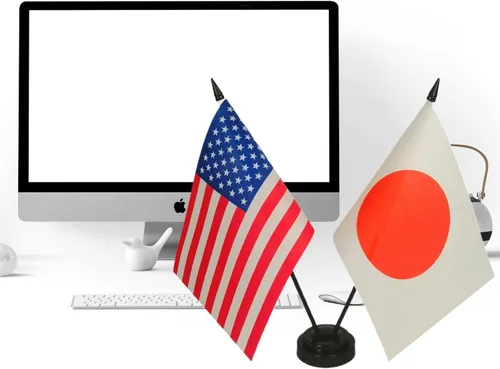 Vista 2 de Bandera de escritorio de la amistad de Estados Unidos y Japón, banderas japonesas para exhibición de habitación, juego de banderas de escritorio