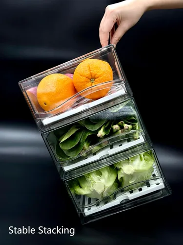 Vista 8 de Organizadores de refrigerador y cajón de almacenamiento, contenedores apilables de almacenamiento de frutas para refrigerador, organizador