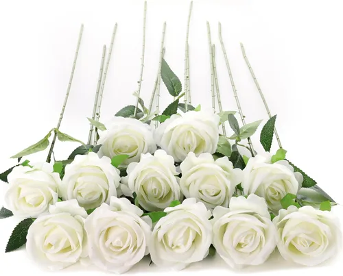 Vista 12 de 12 rosas artificiales de terciopelo sintético para decoración del hogar y boda (rosa perla, negro)