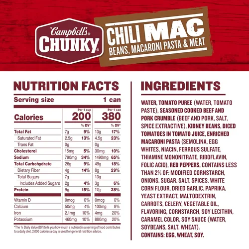 Vista 2 de Campbell's Chunky - Sopa de macarrones con ají, lata de 16.3 onzas, caja de 8