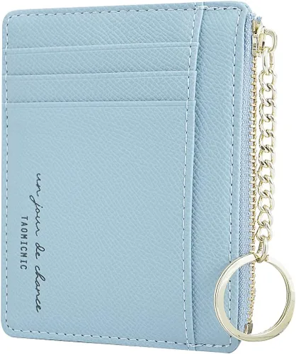 Vista 10 de Cartera pequeña de piel para mujer, con llavero, delgado, tarjetero, mini monedero con llavero.